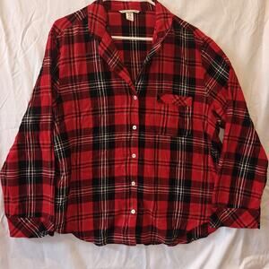 Victoria Secret Boyfriend Shirt Size L Red Multy Plaid Long Sleeve Button up0